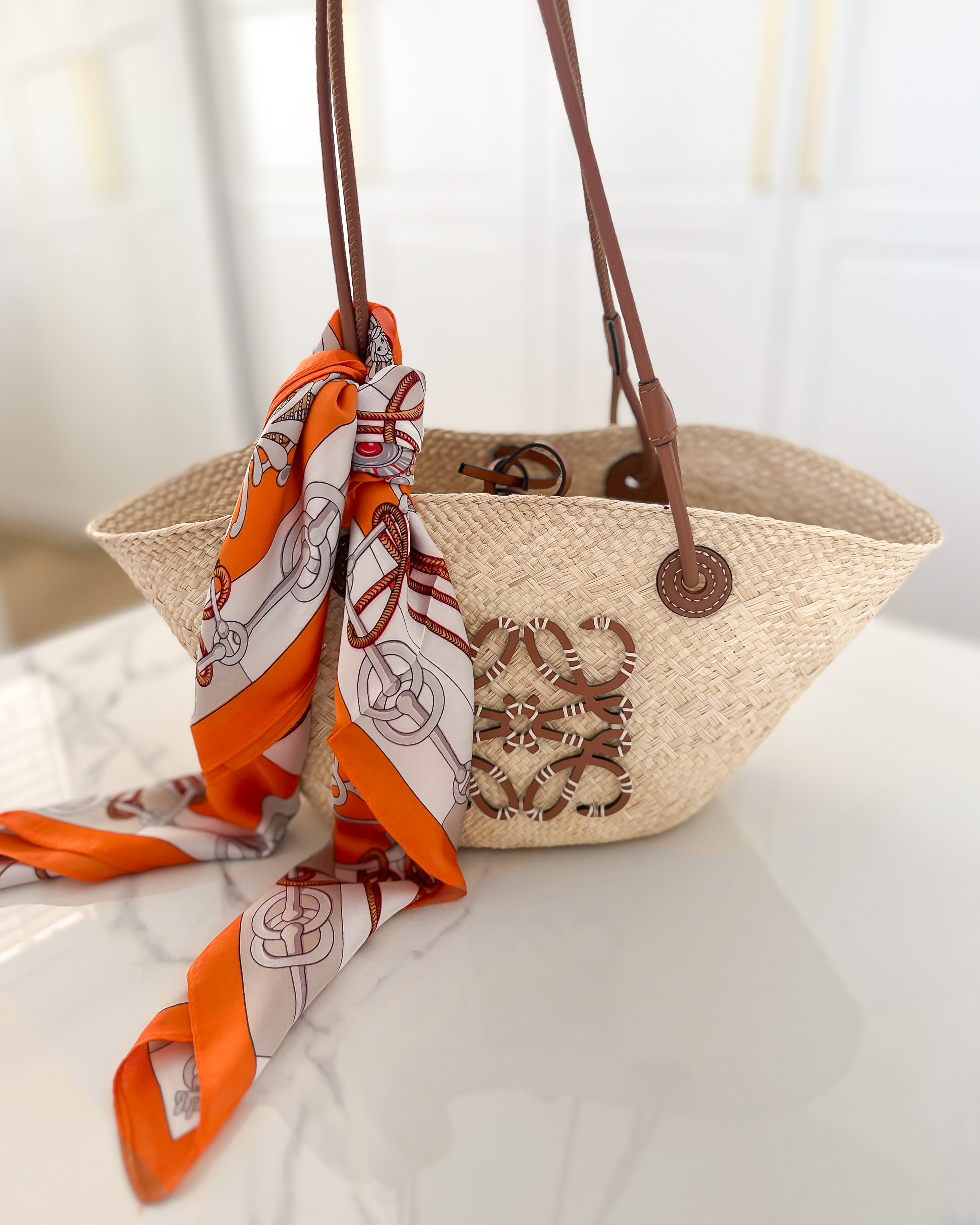 Printed Silk Scarf in Orange