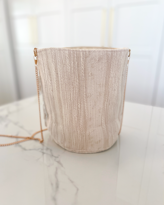 BALI - Beaded Bucket Bag in Off White