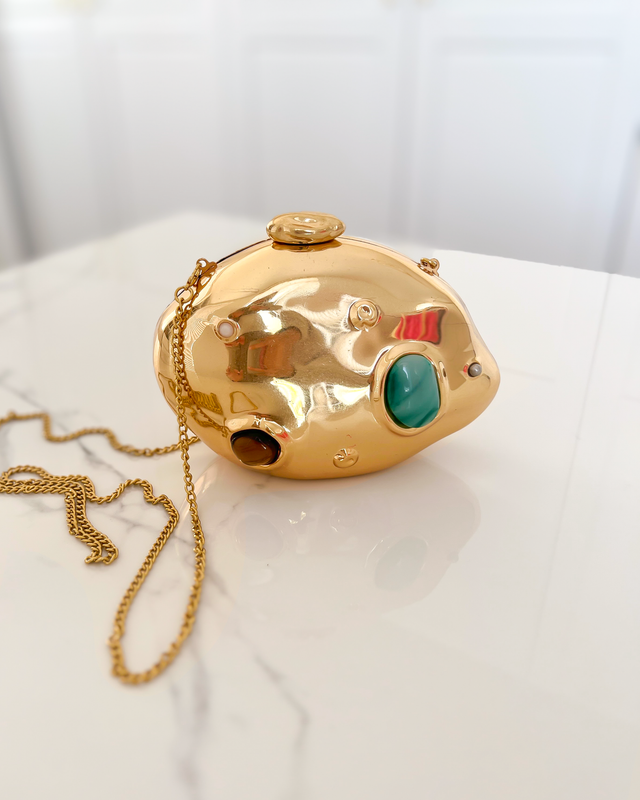 VENICE - Clutch Bag with Colored Stones in Gold
