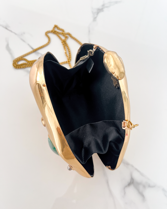 VENICE - Clutch Bag with Colored Stones in Gold