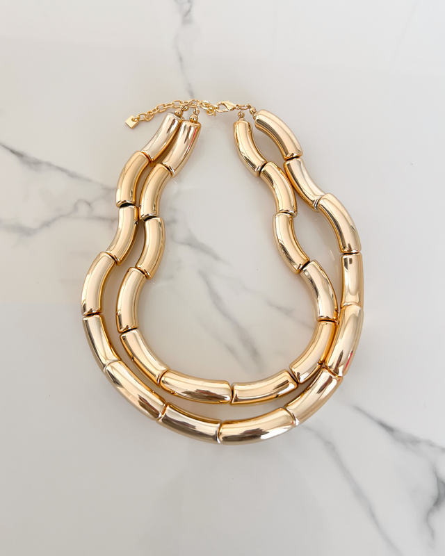 Double Tube Necklace in Gold