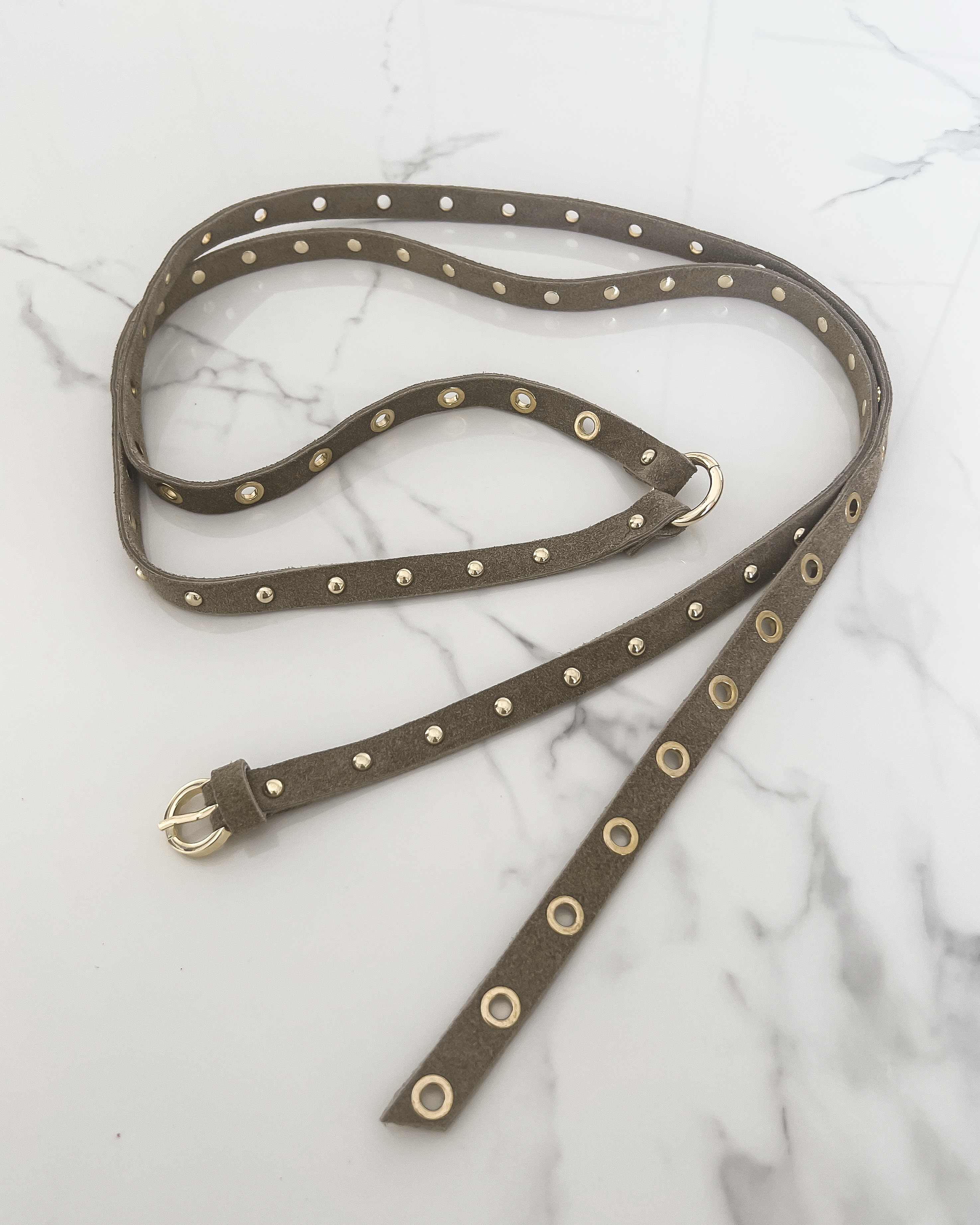 ISABEL - Suede Leather Studded Belt in Taupe