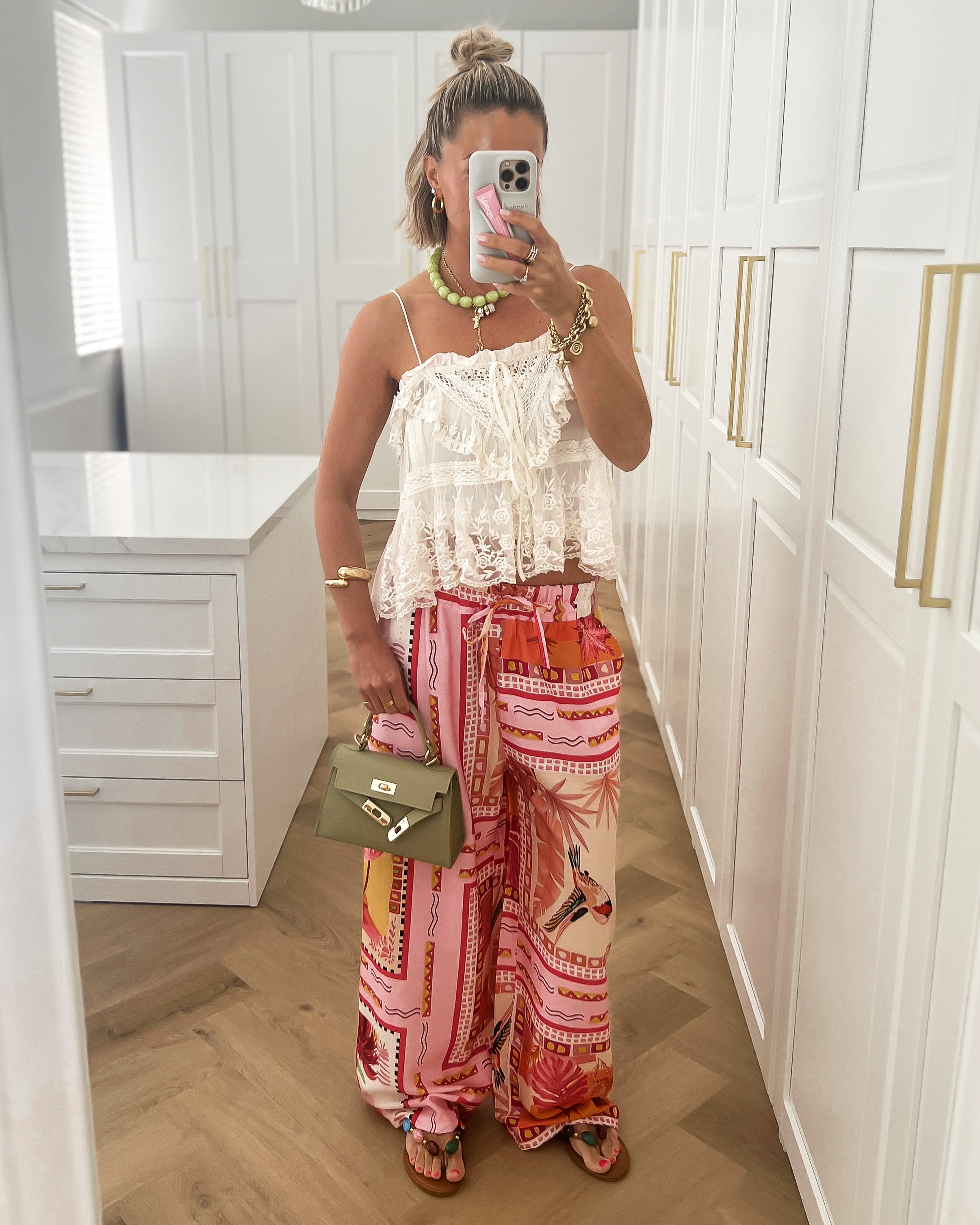 PALM - Printed Pants in Light Pink & Pink