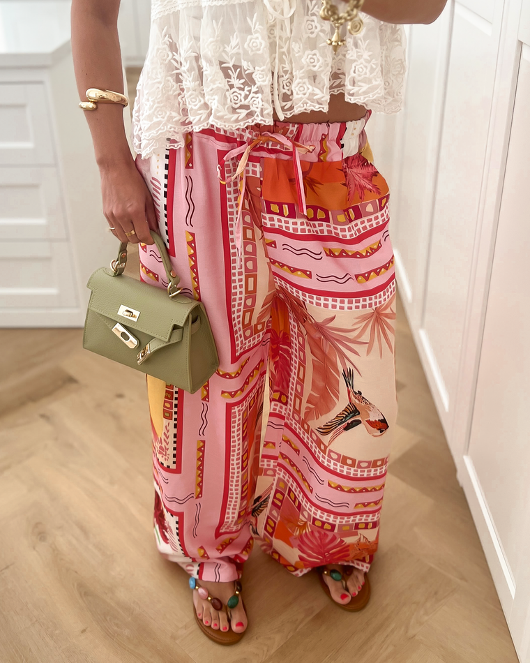 PALM - Printed Pants in Light Pink & Pink