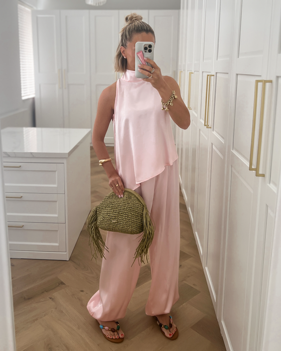 HARPER - Silky Top with Balloon Pants Set in Light Pink