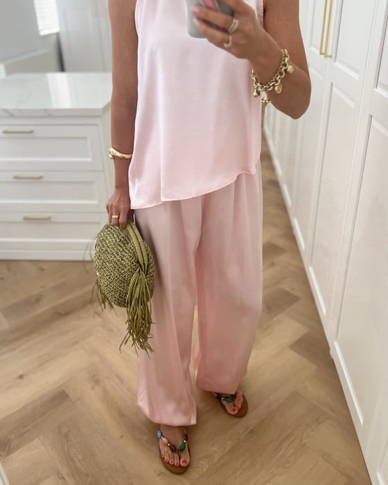 HARPER - Silky Top with Balloon Pants Set in Light Pink