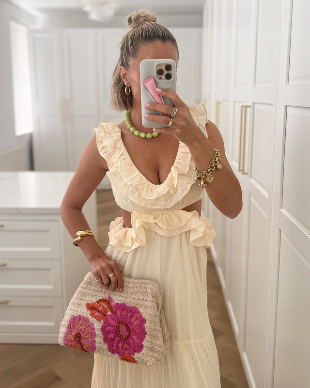 VIVIAN - Ruffle Cut Out Maxi Dress in Butter Yellow