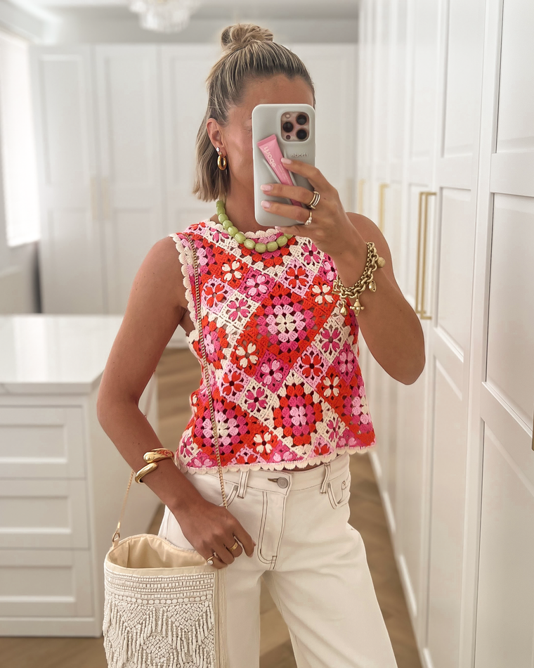 SIENNA - Crochet Top in Pink & Orange