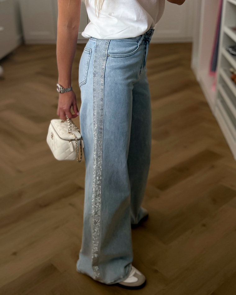 FENNA - Crystal Side Stripe Jeans in Blue