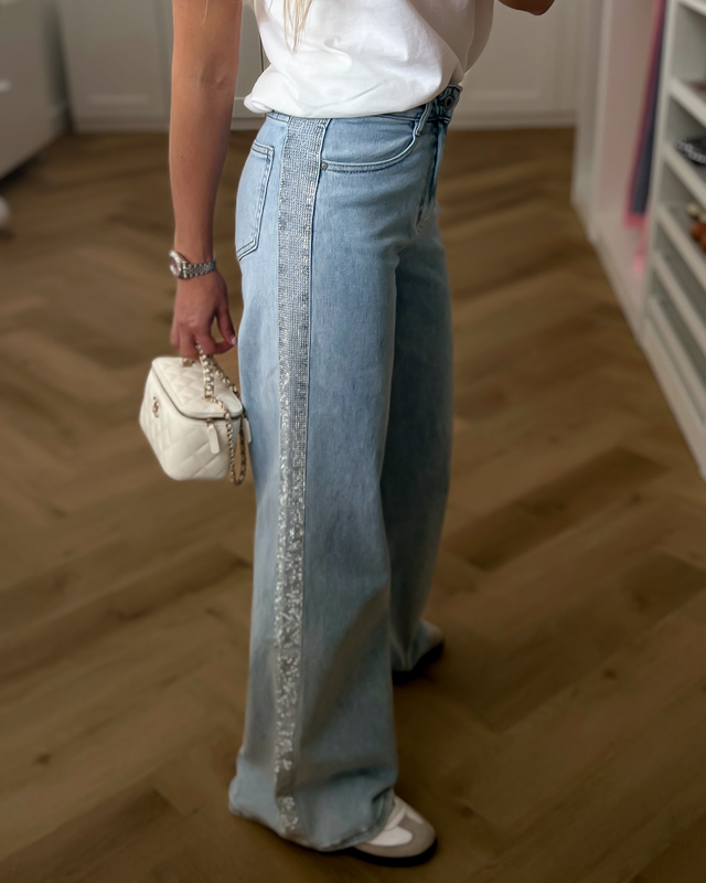 FENNA - Crystal Side Stripe Jeans in Blue