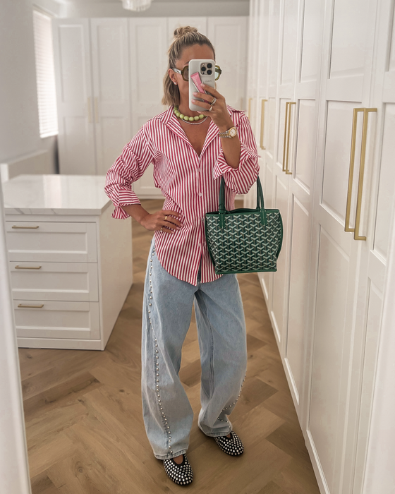 ZOEY - Striped Tie Blouse in Red