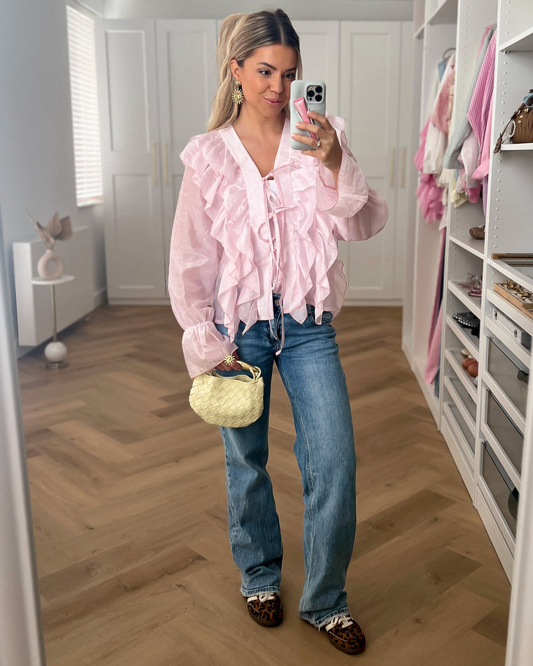 SALE - CLAIRE Volant Blouse Top in Light Pink