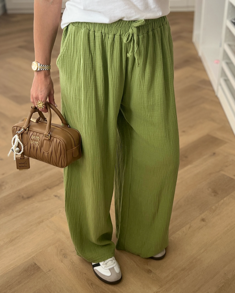 ISADORA - Mousseline Pants in Olive Green