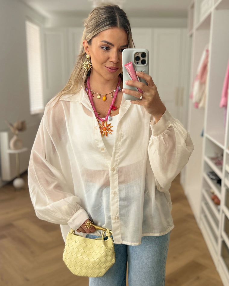 SALE - LINA Sheer Blouse Top in Off White