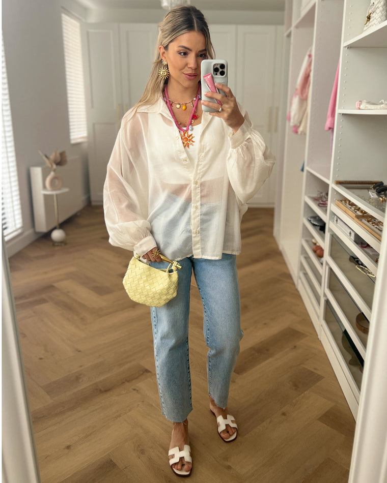 SALE - LINA Sheer Blouse Top in Off White