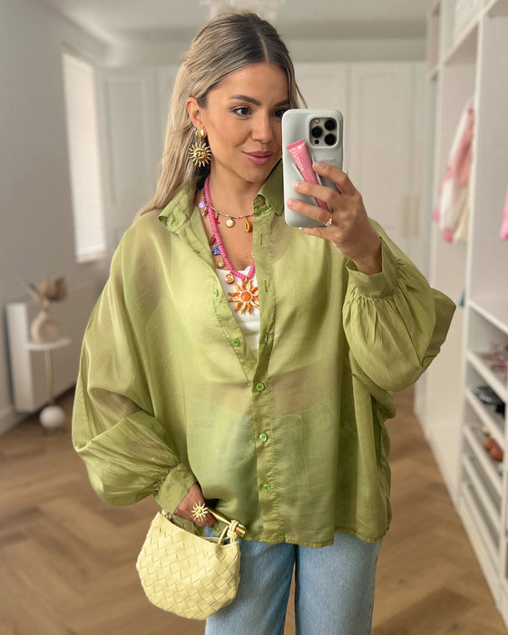 SALE - LINA Sheer Blouse Top in Pistache