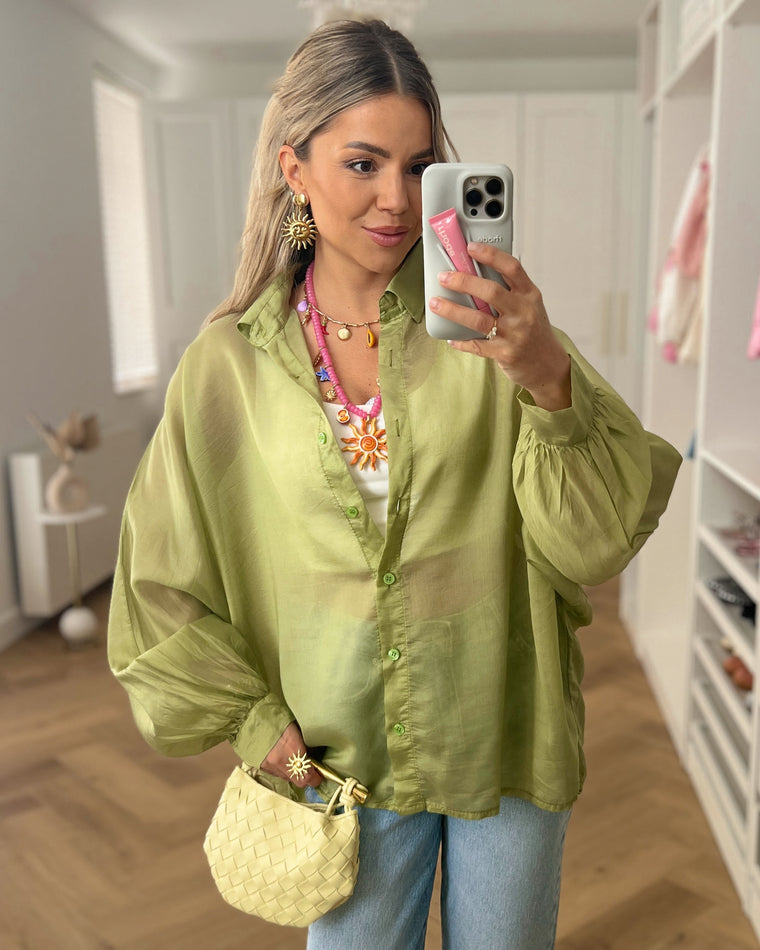 SALE - LINA Sheer Blouse Top in Pistache