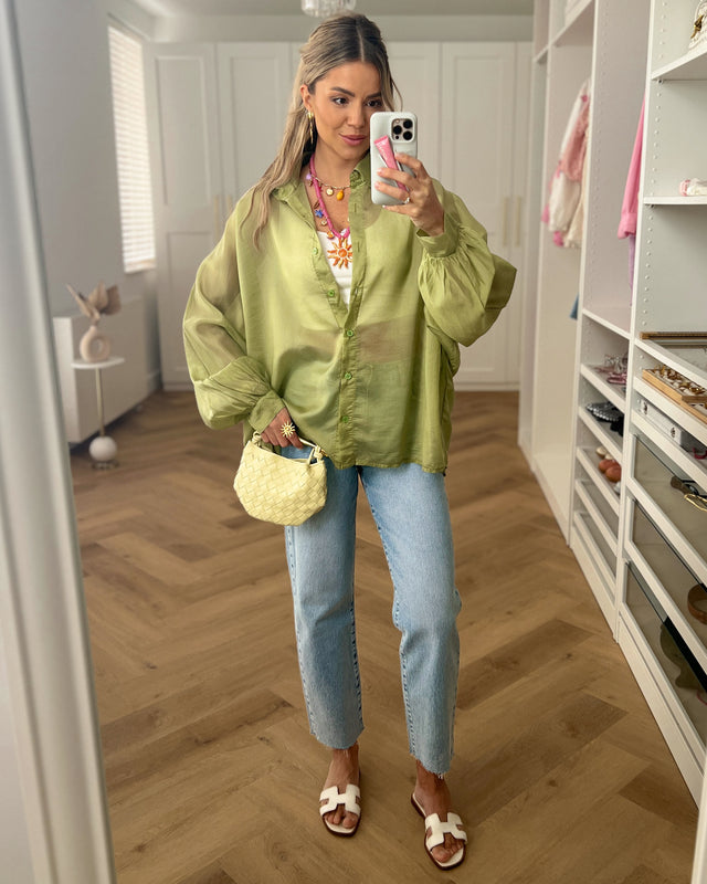 SALE - LINA Sheer Blouse Top in Pistache