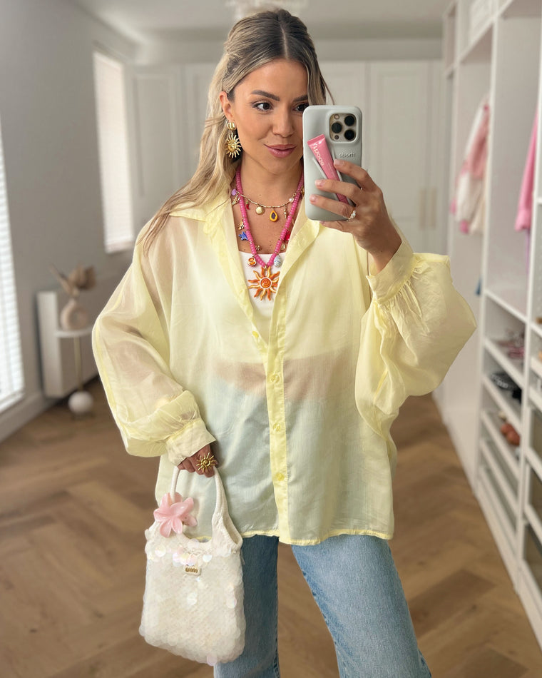 SALE - LINA Sheer Blouse Top in Light Yellow