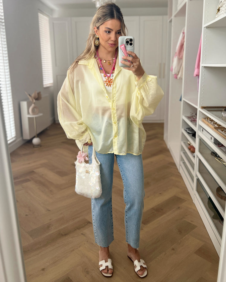 SALE - LINA Sheer Blouse Top in Light Yellow