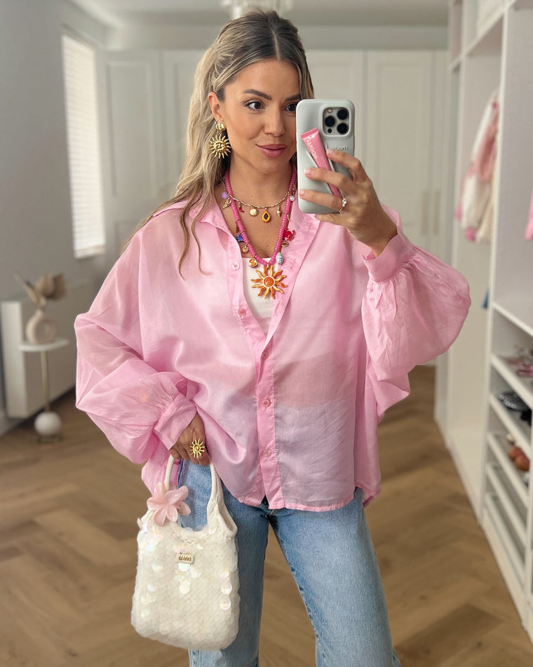 SALE - LINA Sheer Blouse Top in Light Pink