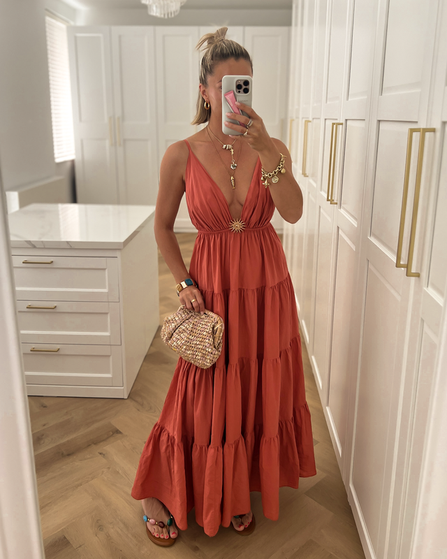 MARISOL - Sun Embellished Dress in Auburn Red