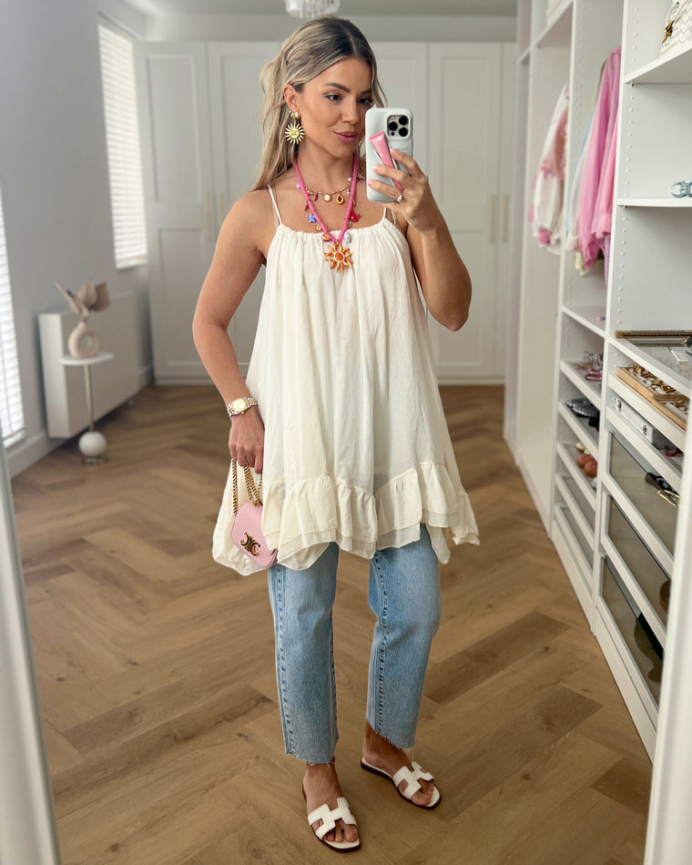 SALE - MADEIRA Oversized Volant Cami Top in Off White