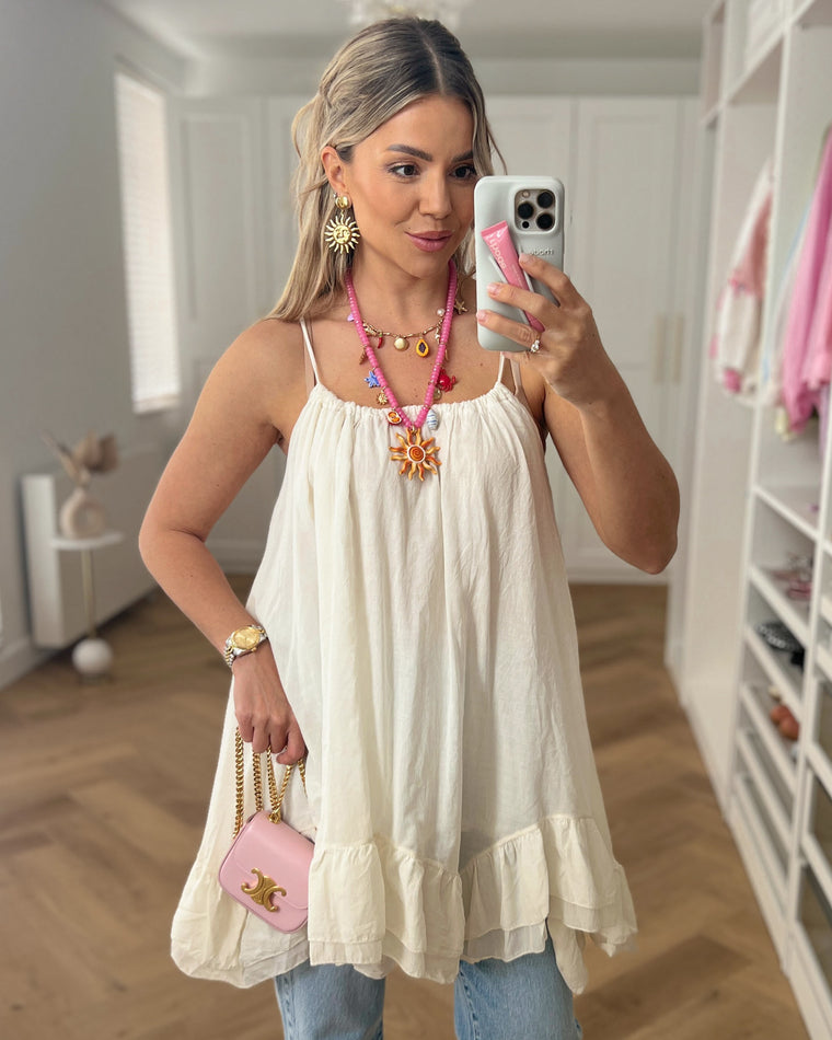SALE - MADEIRA Oversized Volant Cami Top in Off White