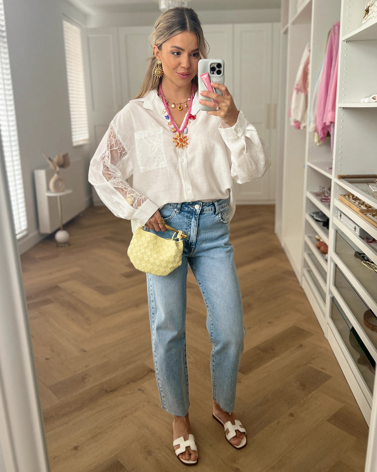 NERINA - Lace Sleeve Blouse Top in Off White