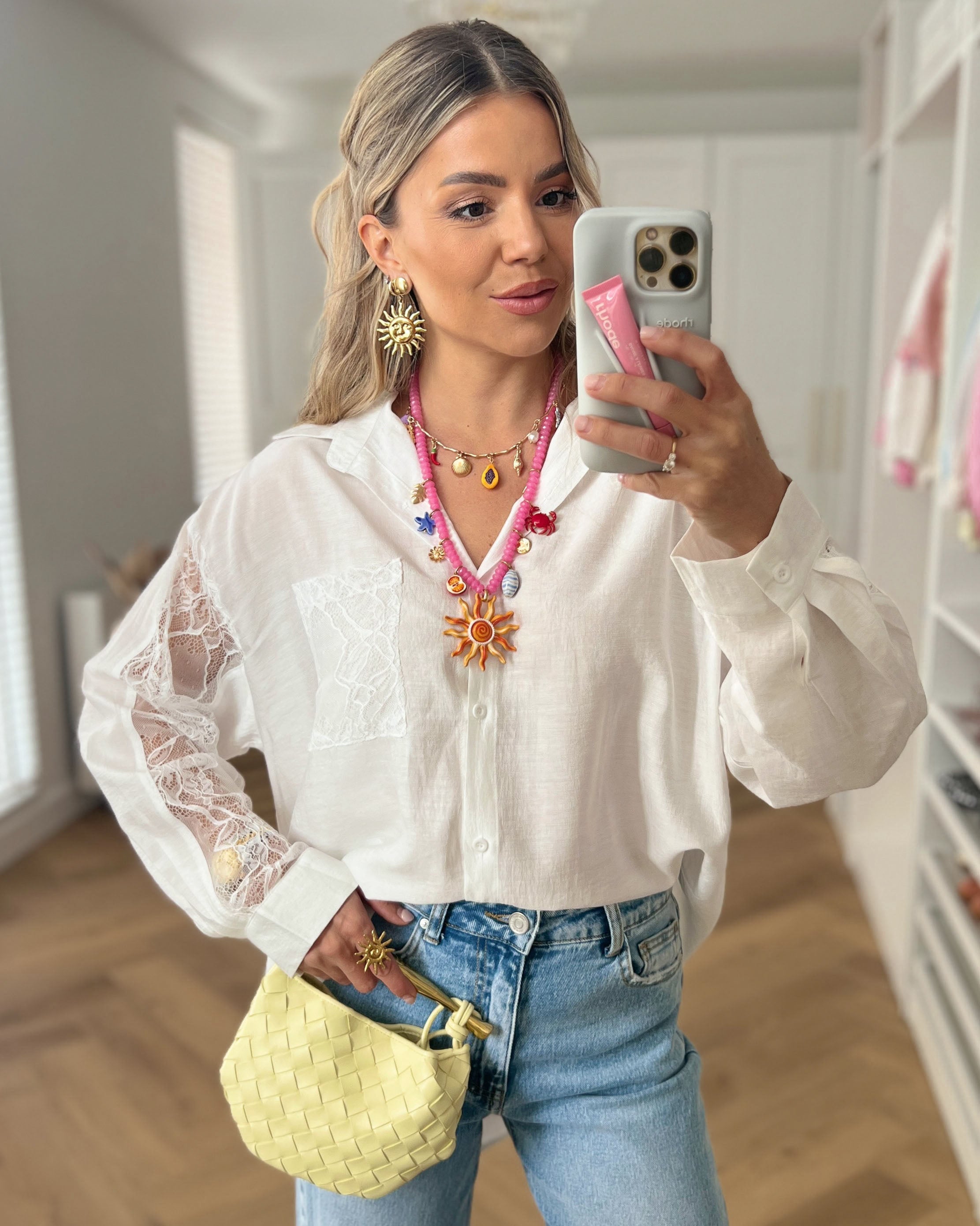 NERINA - Lace Sleeve Blouse Top in Off White