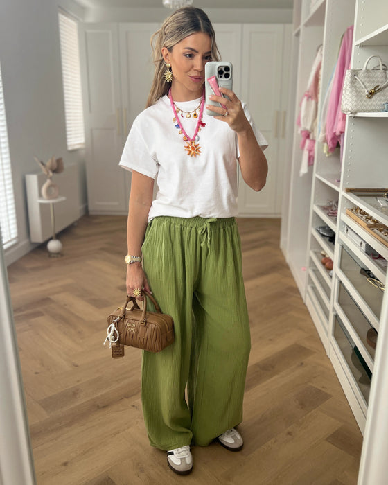 ISADORA - Mousseline Pants in Olive Green