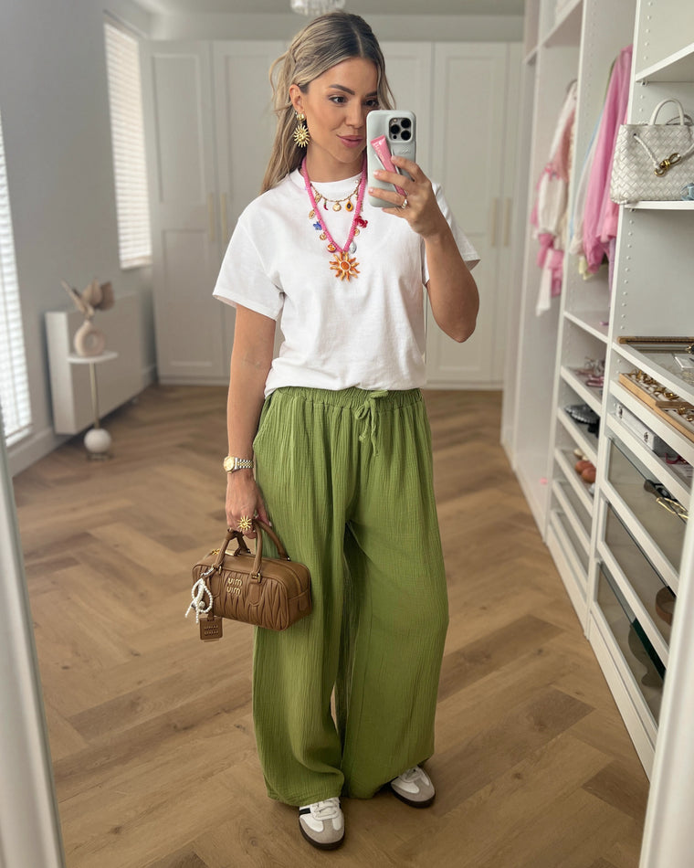 ISADORA - Mousseline Pants in Olive Green