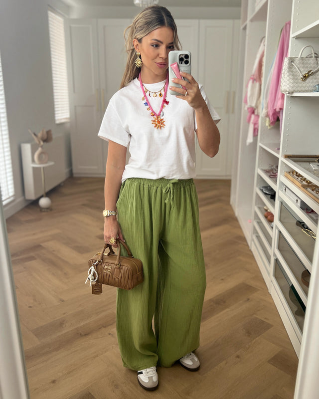 ISADORA - Mousseline Pants in Olive Green
