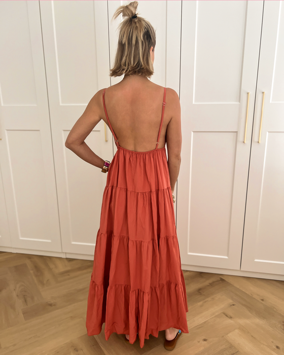 MARISOL - Sun Embellished Dress in Auburn Red
