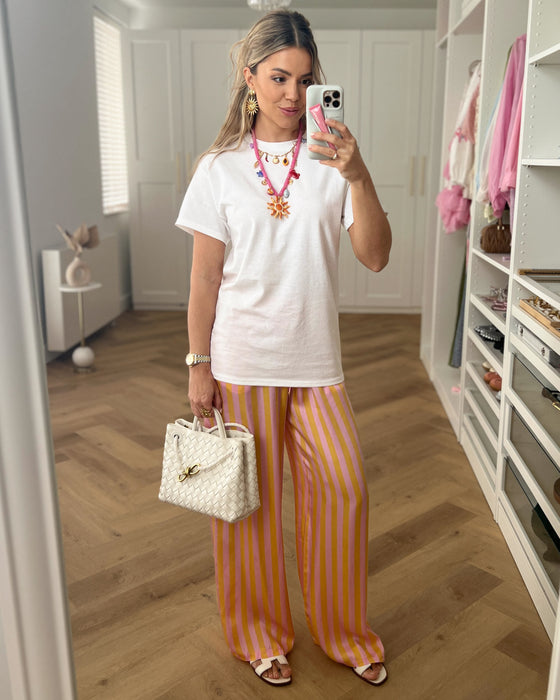 VIVI - Silky Striped Pants in Pink & Orange