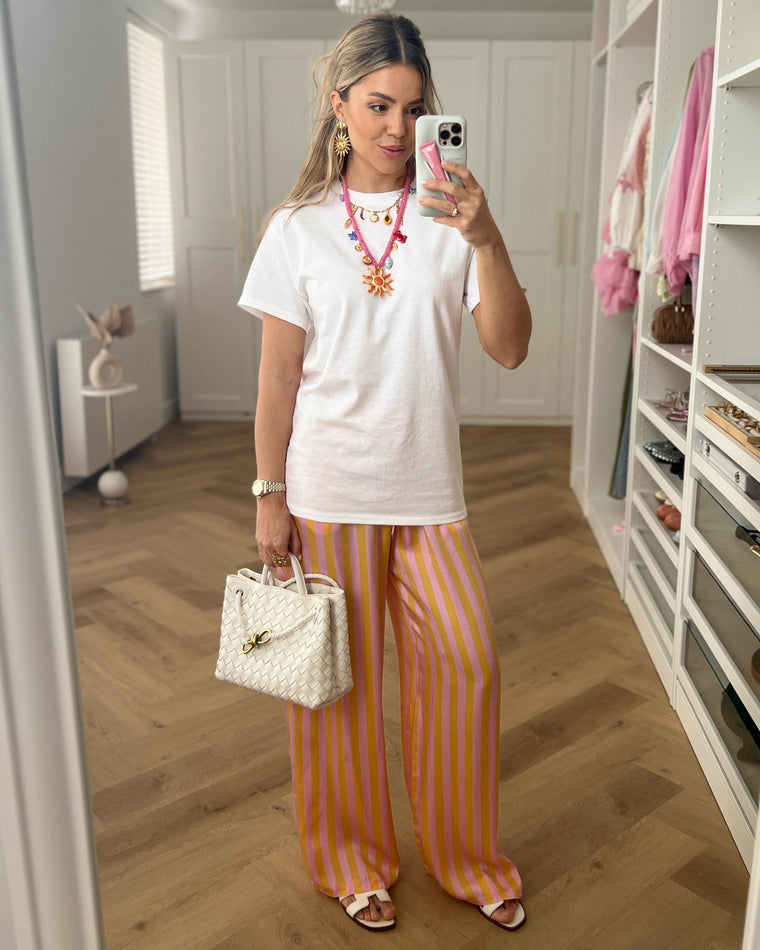 VIVI - Silky Striped Pants in Pink & Orange