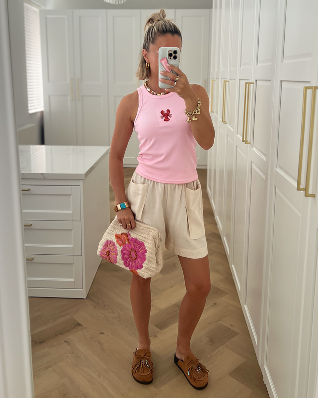 JOY - Lobster Beaded Ribbed Tank in Pink