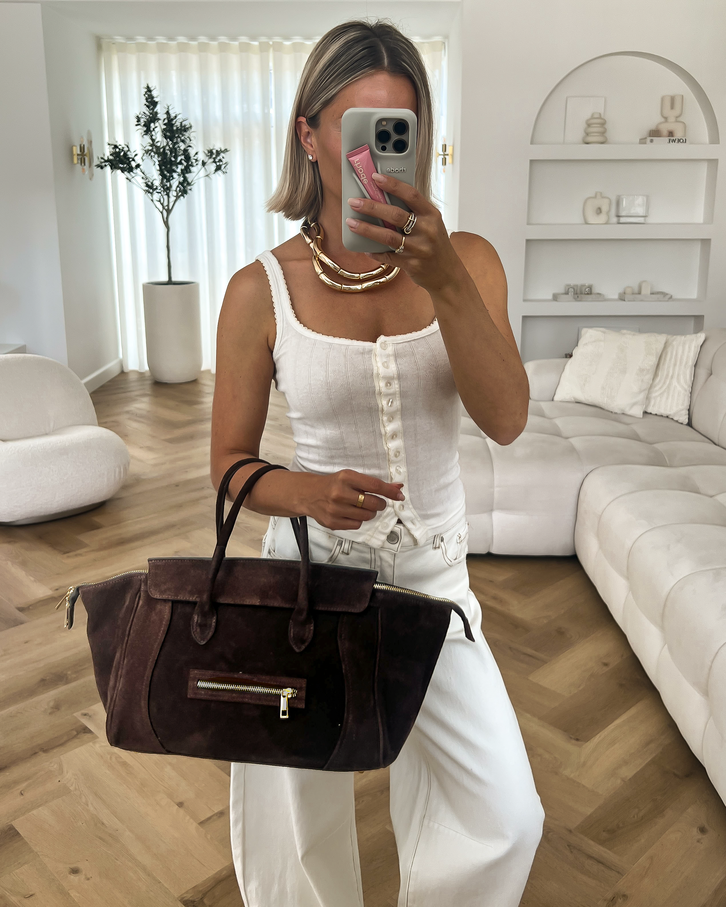 CELINE - Suede Leather Tote Bag in Dark Brown