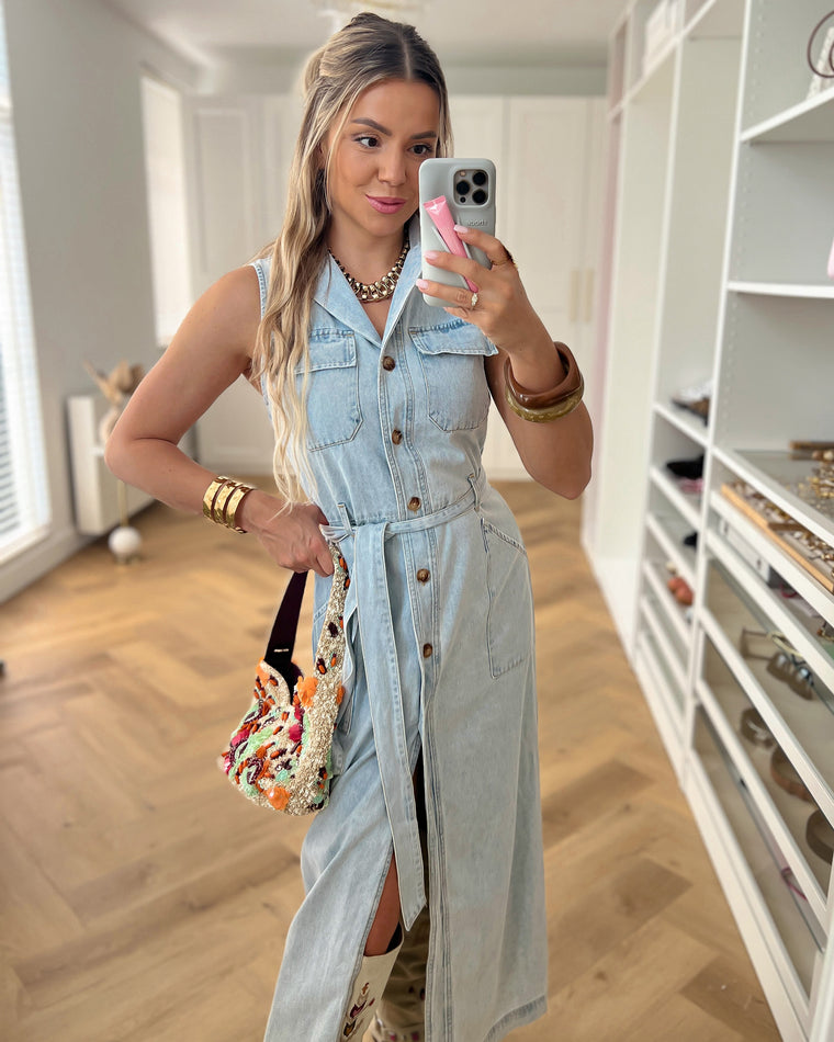 LUCY - Denim Sleeveless Dress in Blue