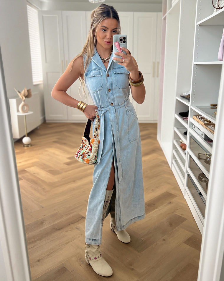 LUCY - Denim Sleeveless Dress in Blue