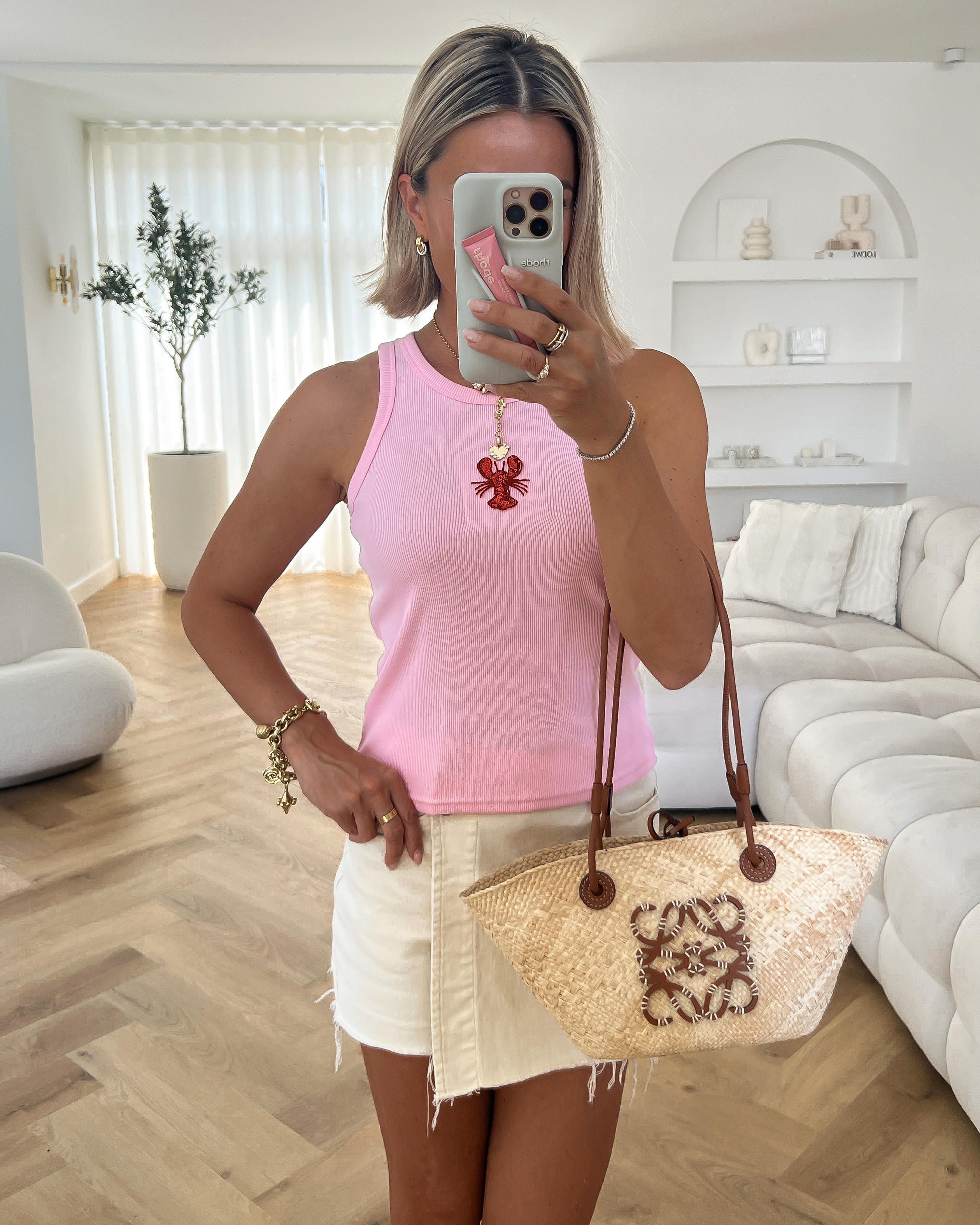 JOY - Lobster Beaded Ribbed Tank in Pink