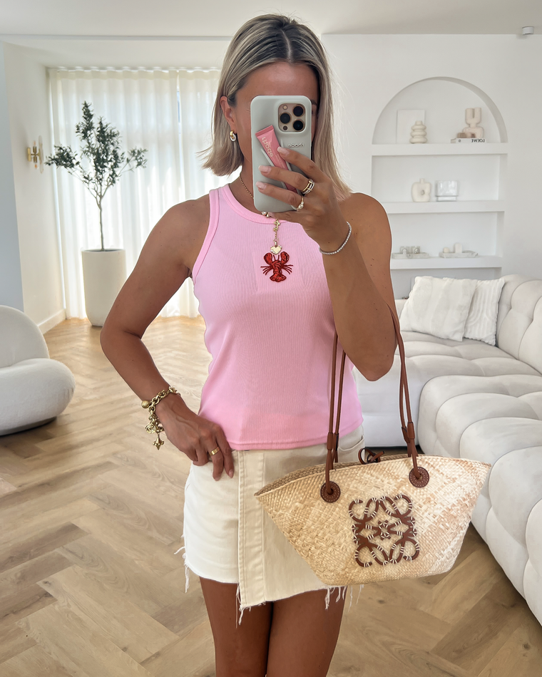 JOY - Lobster Beaded Ribbed Tank in Pink