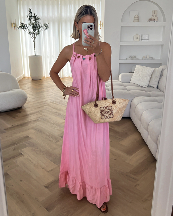 CAMILLE - Beaded Neck Dress in Light Pink