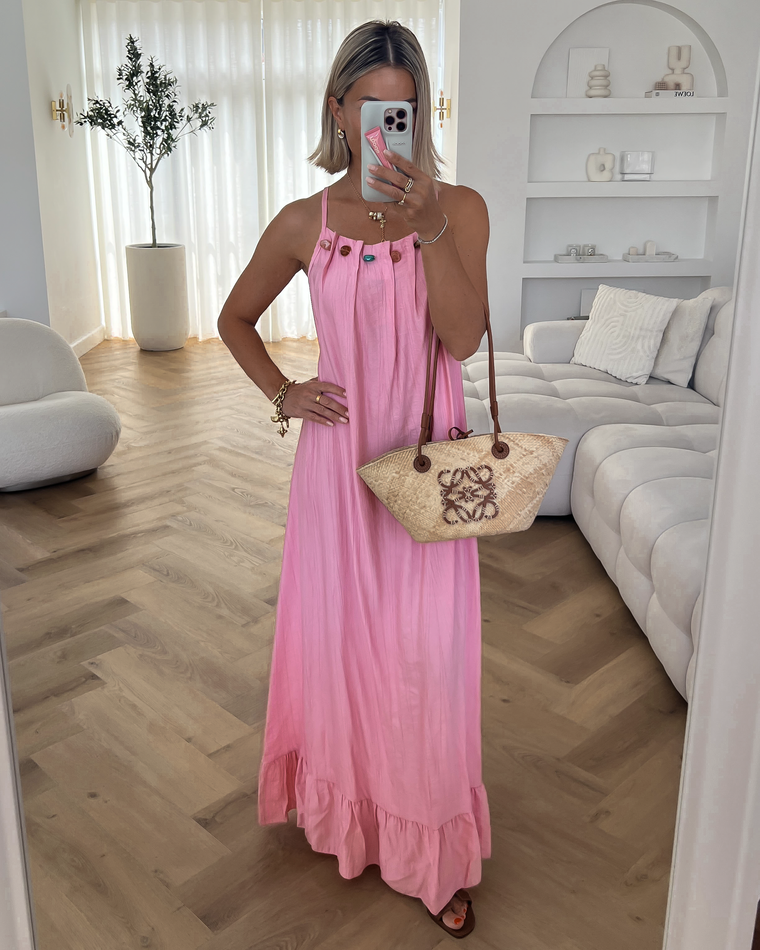 CAMILLE - Beaded Neck Dress in Light Pink