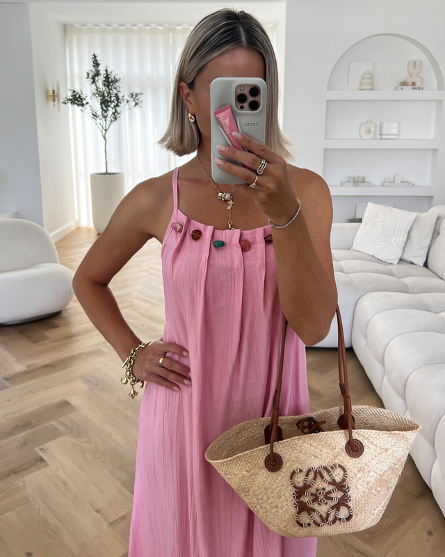 CAMILLE - Beaded Neck Dress in Light Pink