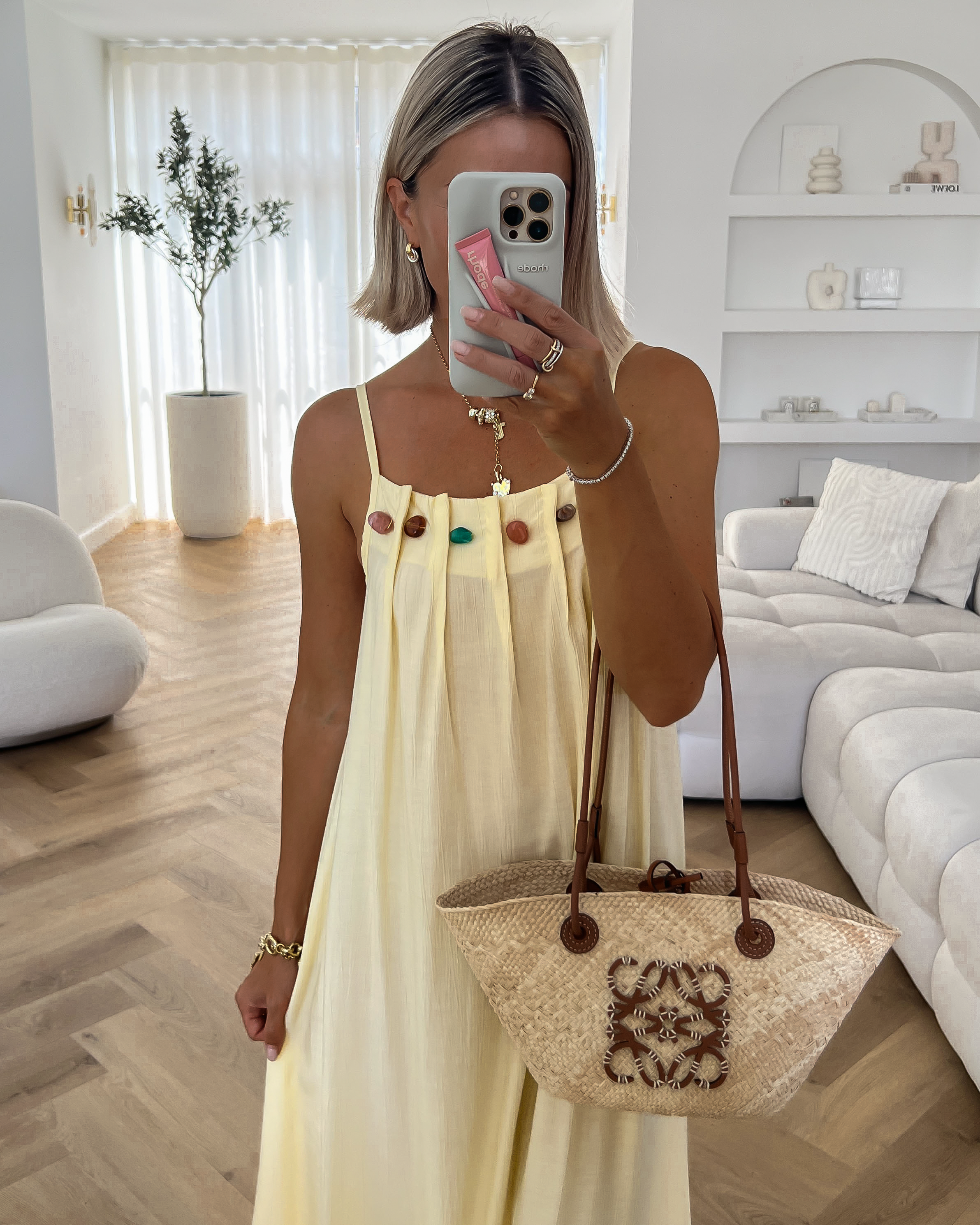 CAMILLE - Beaded Neck Dress in Butter Yellow