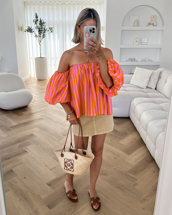 PIPPA - Off Shoulder Stripe Top in Pink & Orange
