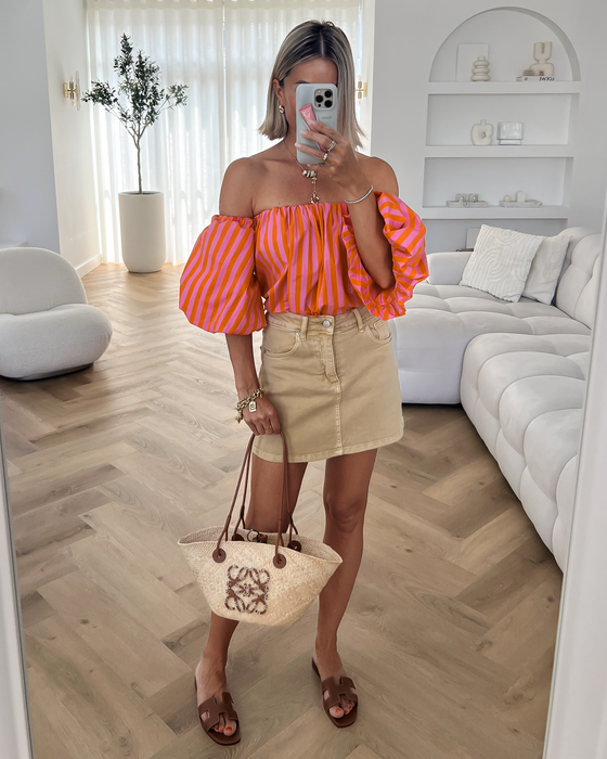 PIPPA - Off Shoulder Stripe Top in Pink & Orange