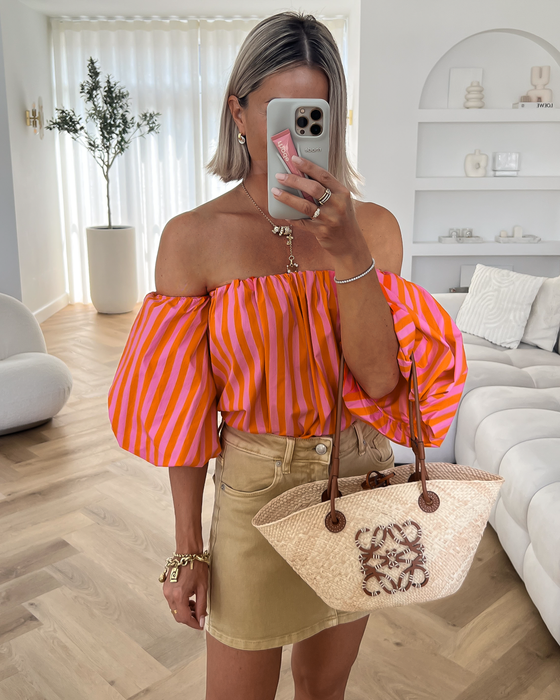 PIPPA - Off Shoulder Stripe Top in Pink & Orange