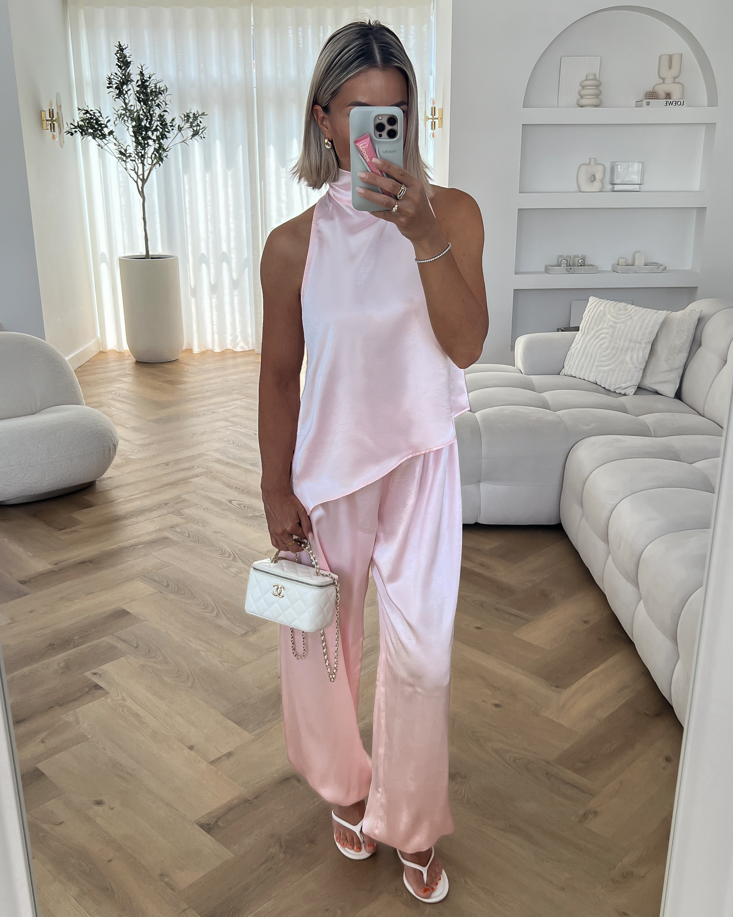 HARPER - Silky Top with Balloon Pants Set in Light Pink